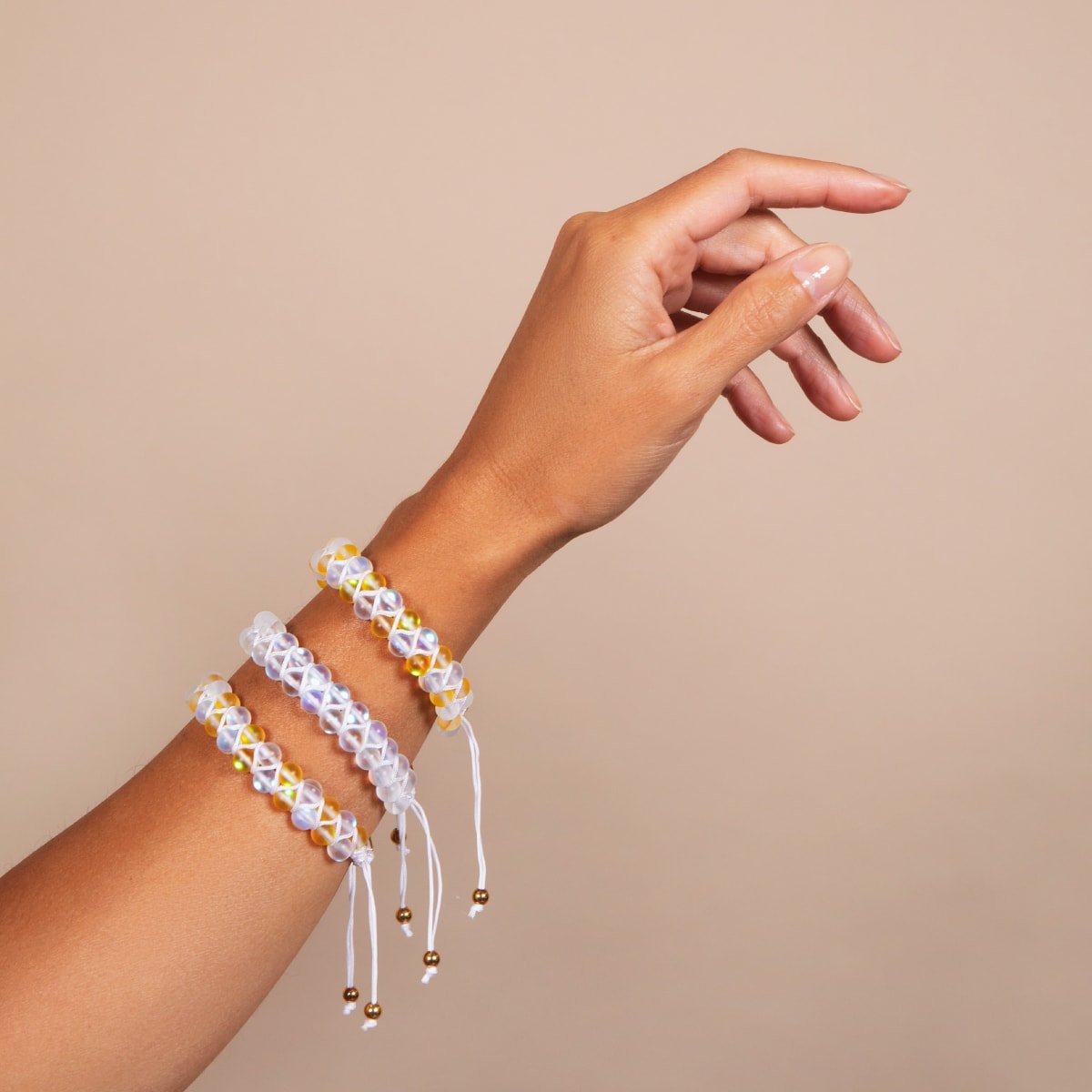 Rainbow White | Gold | Double Mermaid Glass Bracelet